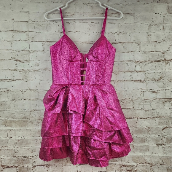 Katie May Elise Dress in Electric Pink & Mauve Size Small - Picture 4 of 14